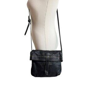 Frye Black Leather Fold-Over Crossbody Messenger Bag | Small | Preowned